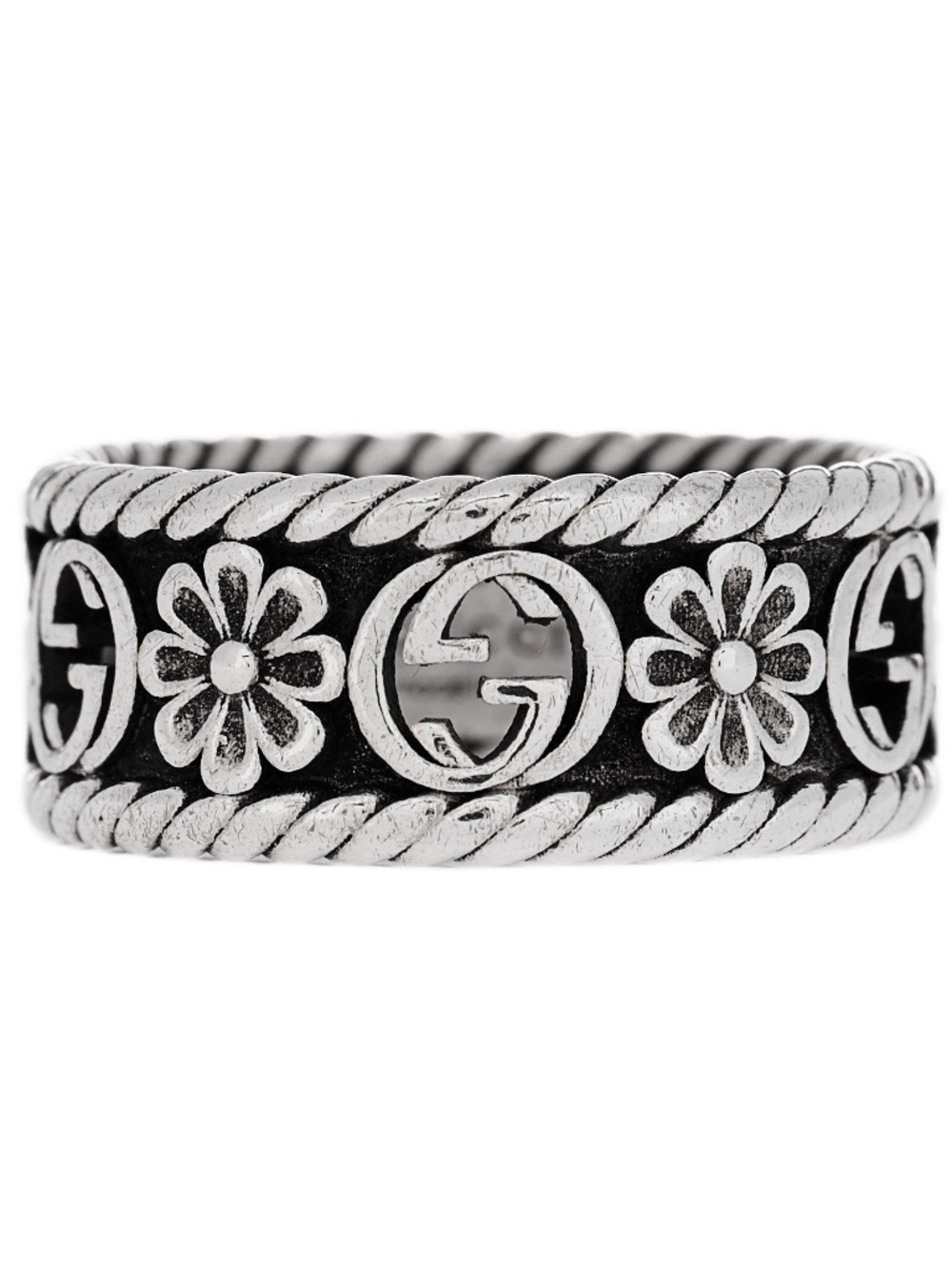 size 12 US 6 Gucci Interlocking G Band Flower Ring Sterling Silver 925